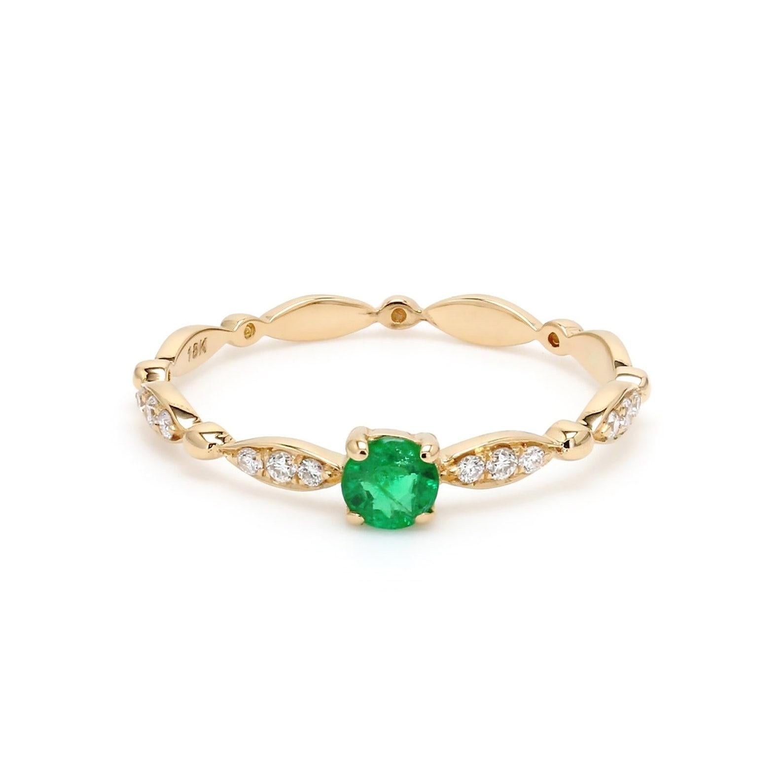 Natural Diamond Bridal Eternity Ring 14k Gold Minimalist Emerald Ring For Women. For Sale 1