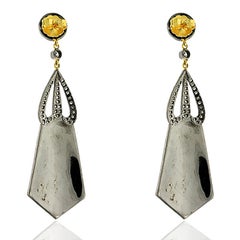 Natural Diamond & Burgundy Enamel Drop Earrings in 18k Gold