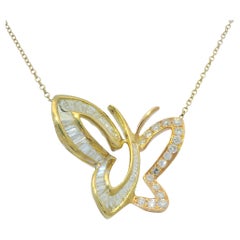 Natural Diamond Butterfly Pendant 14-Karat Chain Necklace In Stock