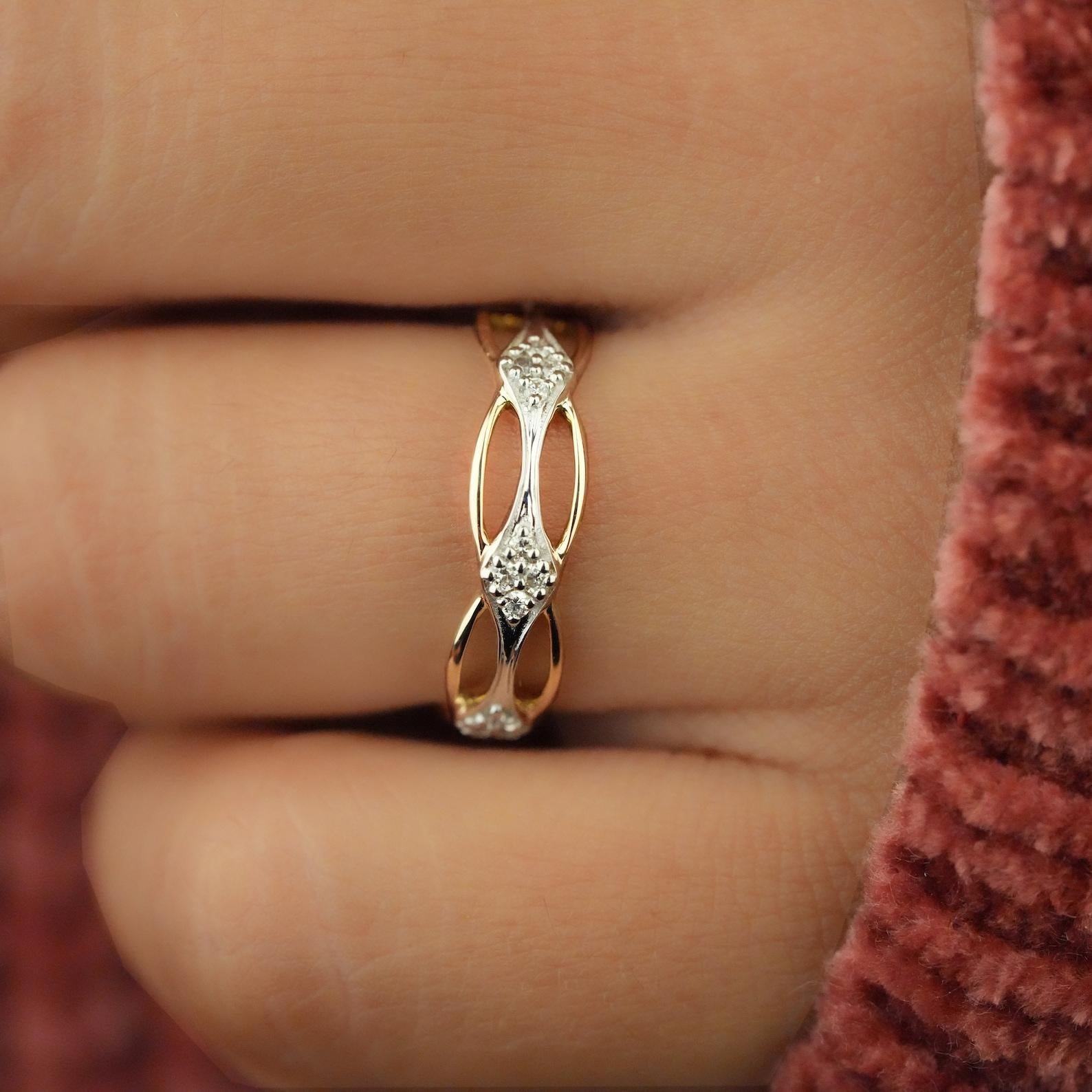 Art Deco Natural Diamond Celtic Knot Ring 14k Gold Irish Knot Ring Matching Ring For Her. For Sale