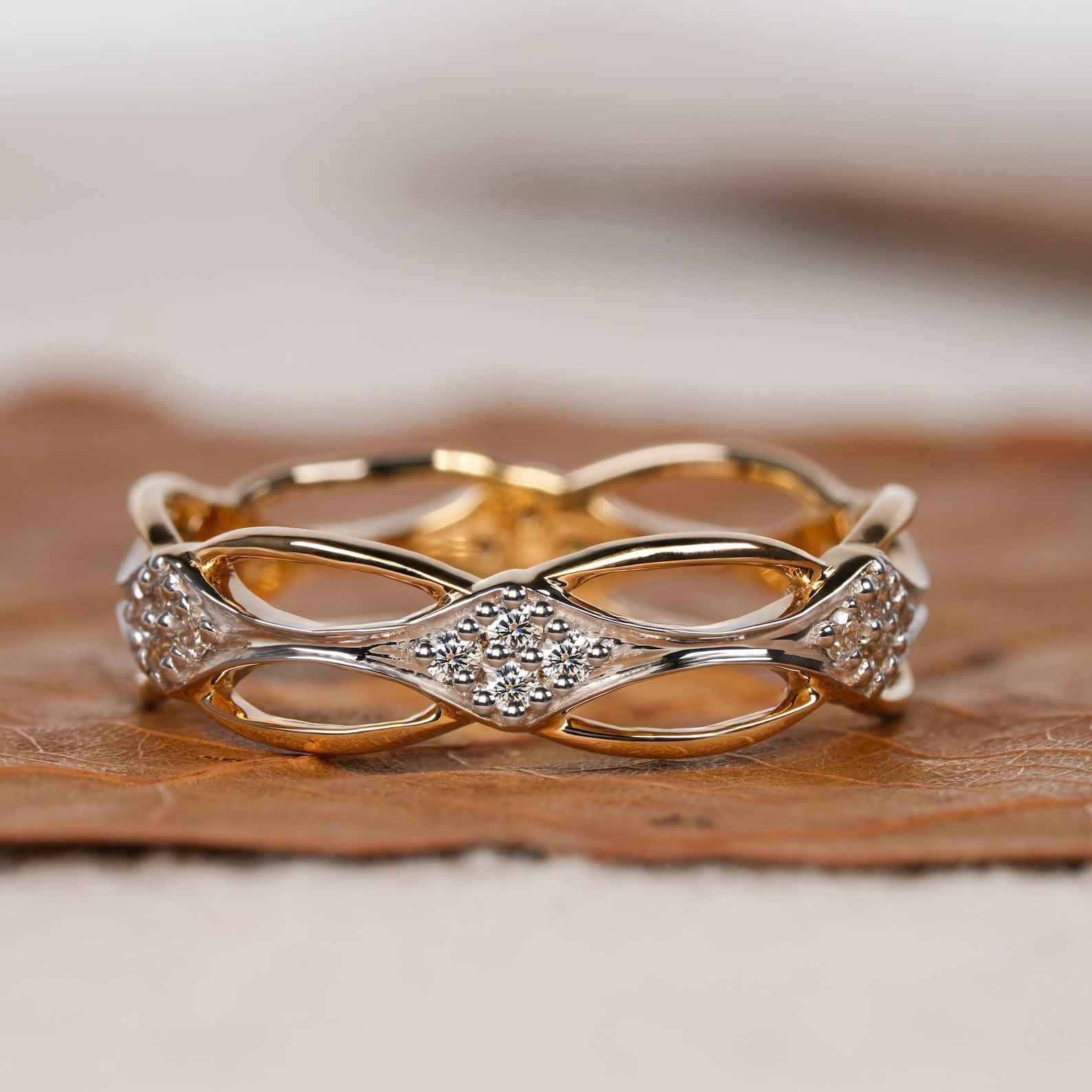 Women's or Men's Natural Diamond Celtic Knot Ring 14k Gold Irish Knot Ring Matching Ring For Her. For Sale