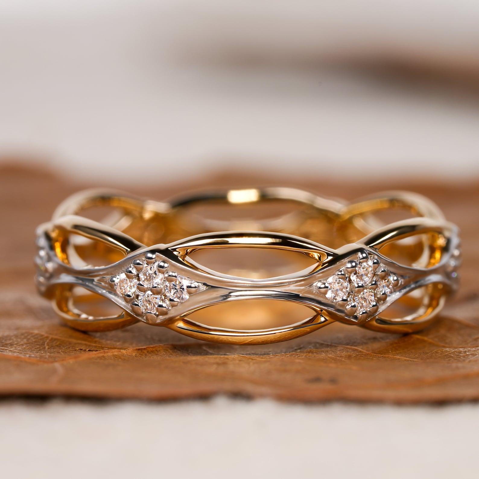 Natural Diamond Celtic Knot Ring 14k Gold Irish Knot Ring Matching Ring For Her. For Sale 2