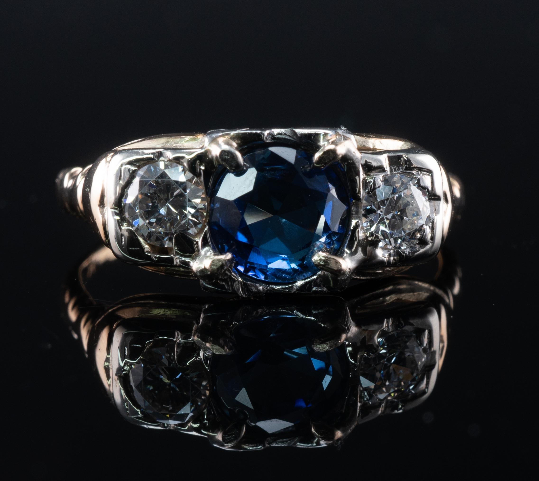 Natural Diamond Ceylon Sapphire Ring 14K Gold Band 5