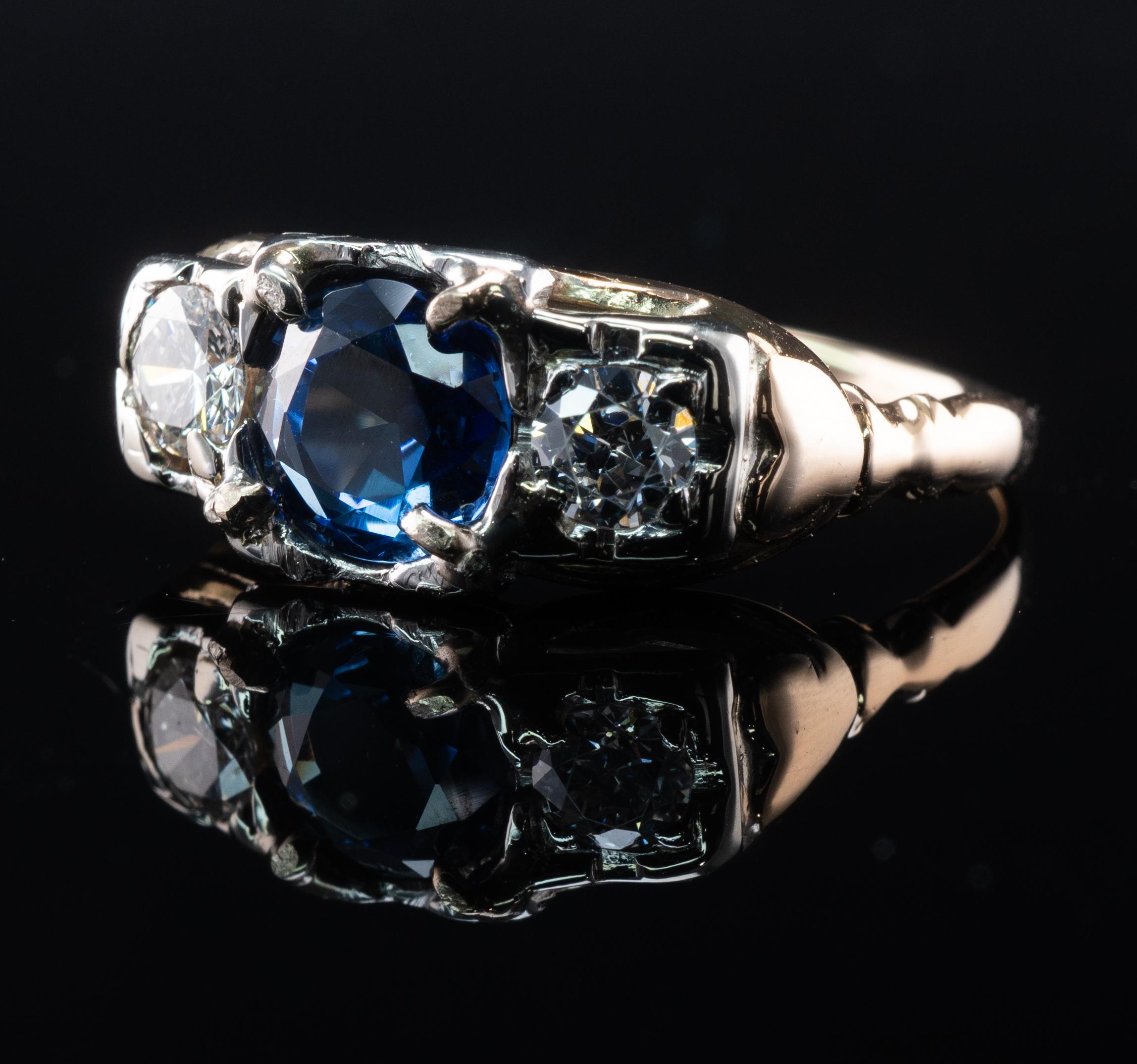 Natural Diamond Ceylon Sapphire Ring 14K Gold Band 7