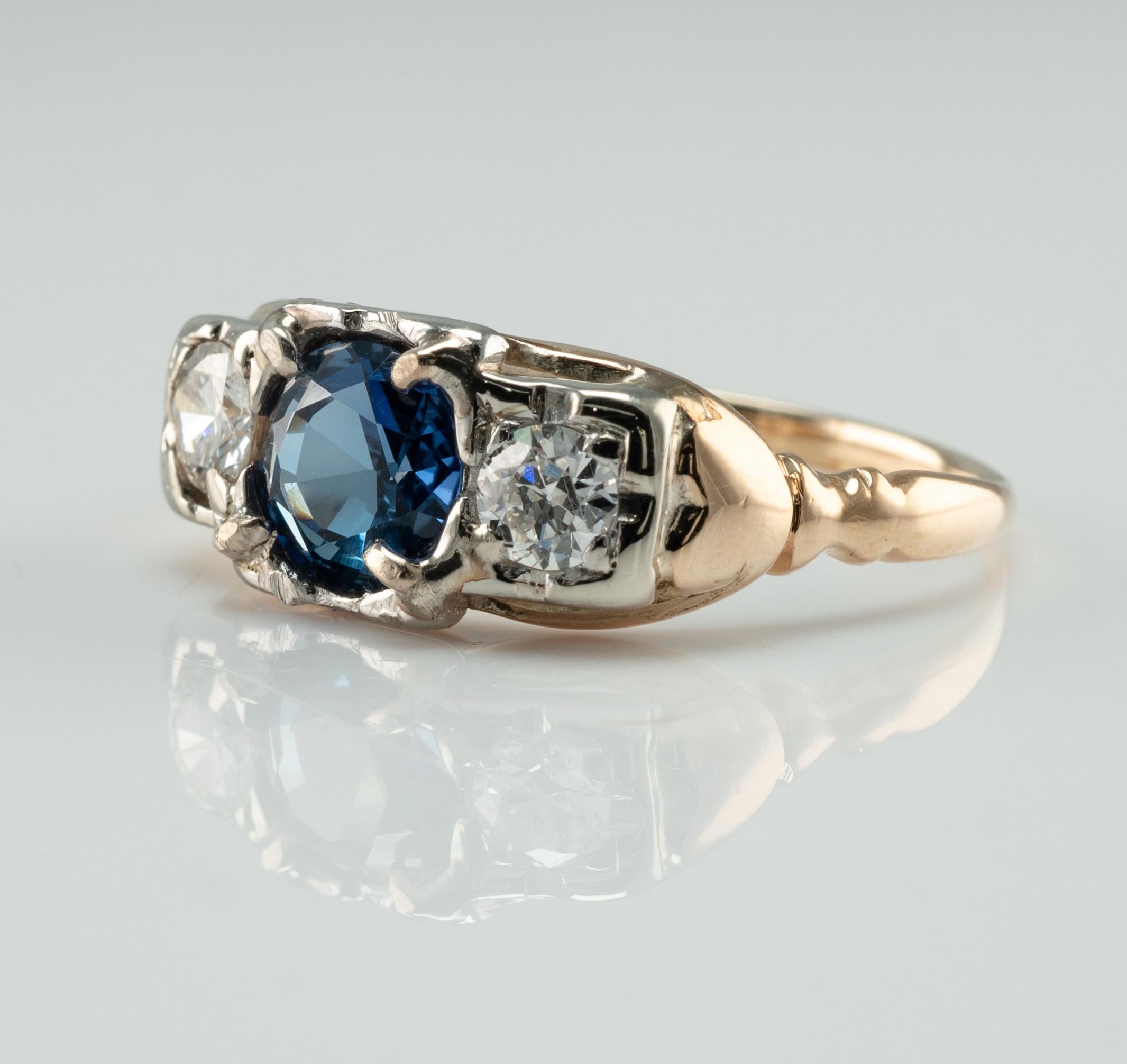 Natural Diamond Ceylon Sapphire Ring 14K Gold Band In Good Condition In East Brunswick, NJ