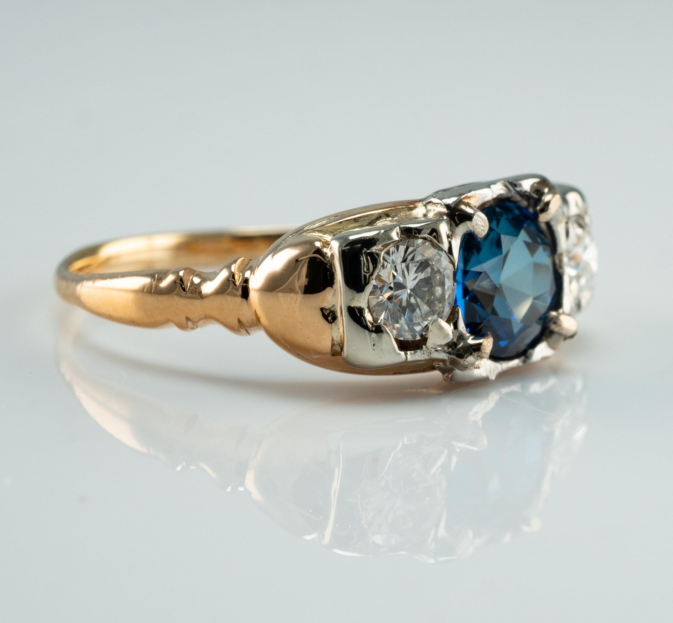 Natural Diamond Ceylon Sapphire Ring 14K Gold Band 1