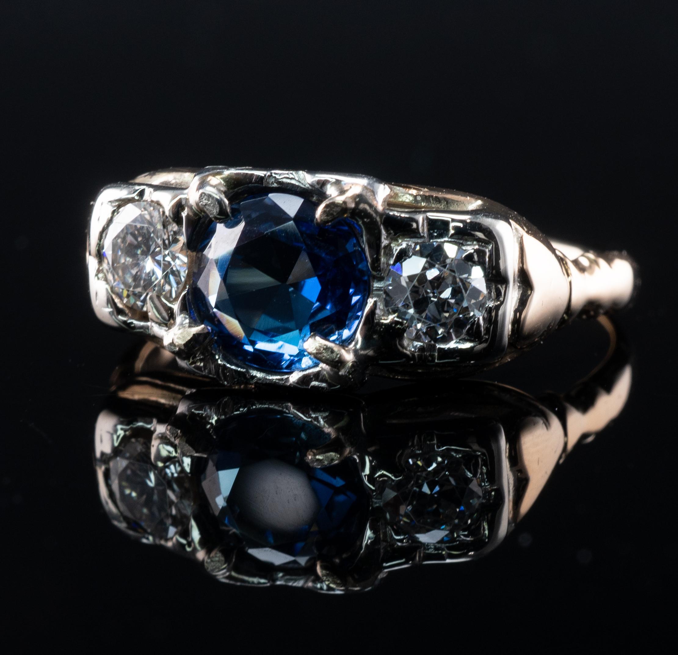 Natural Diamond Ceylon Sapphire Ring 14K Gold Band 3
