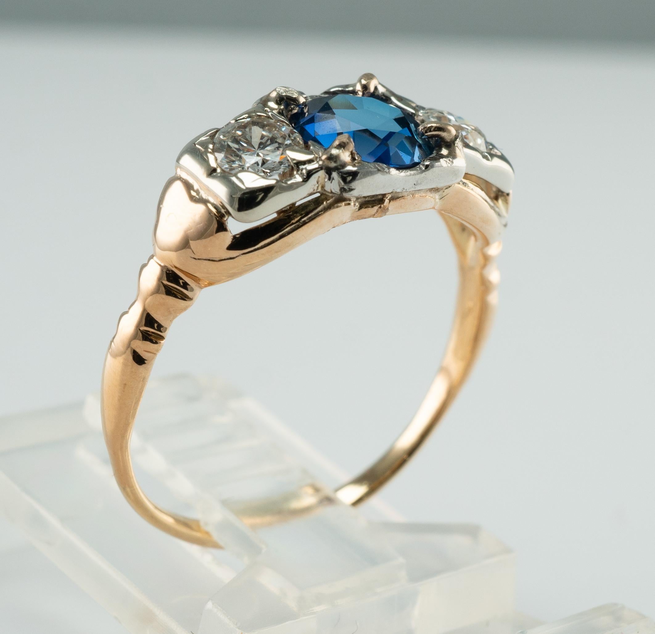 Natural Diamond Ceylon Sapphire Ring 14K Gold Band 4