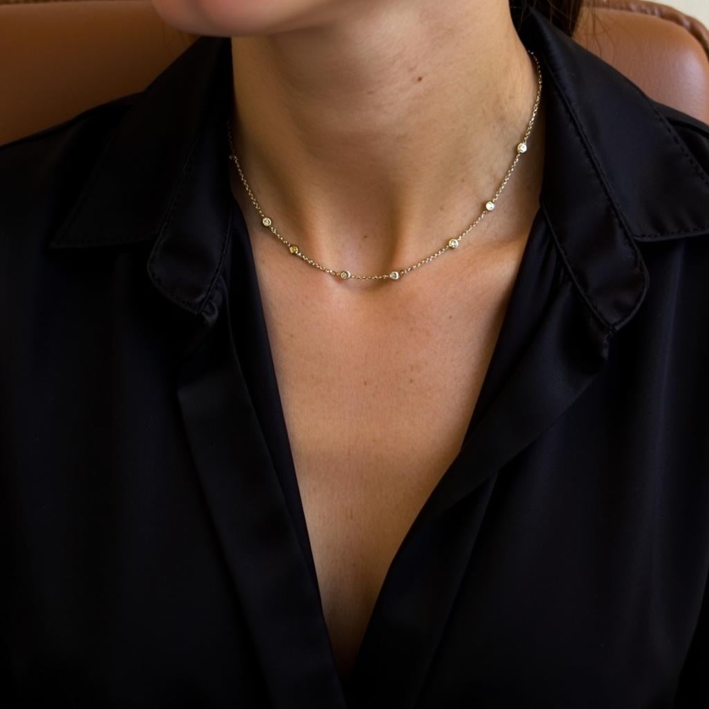 Natural Diamond Chain Necklace 0.35 cts 18 Karat White Gold Chain Necklace For Sale 2