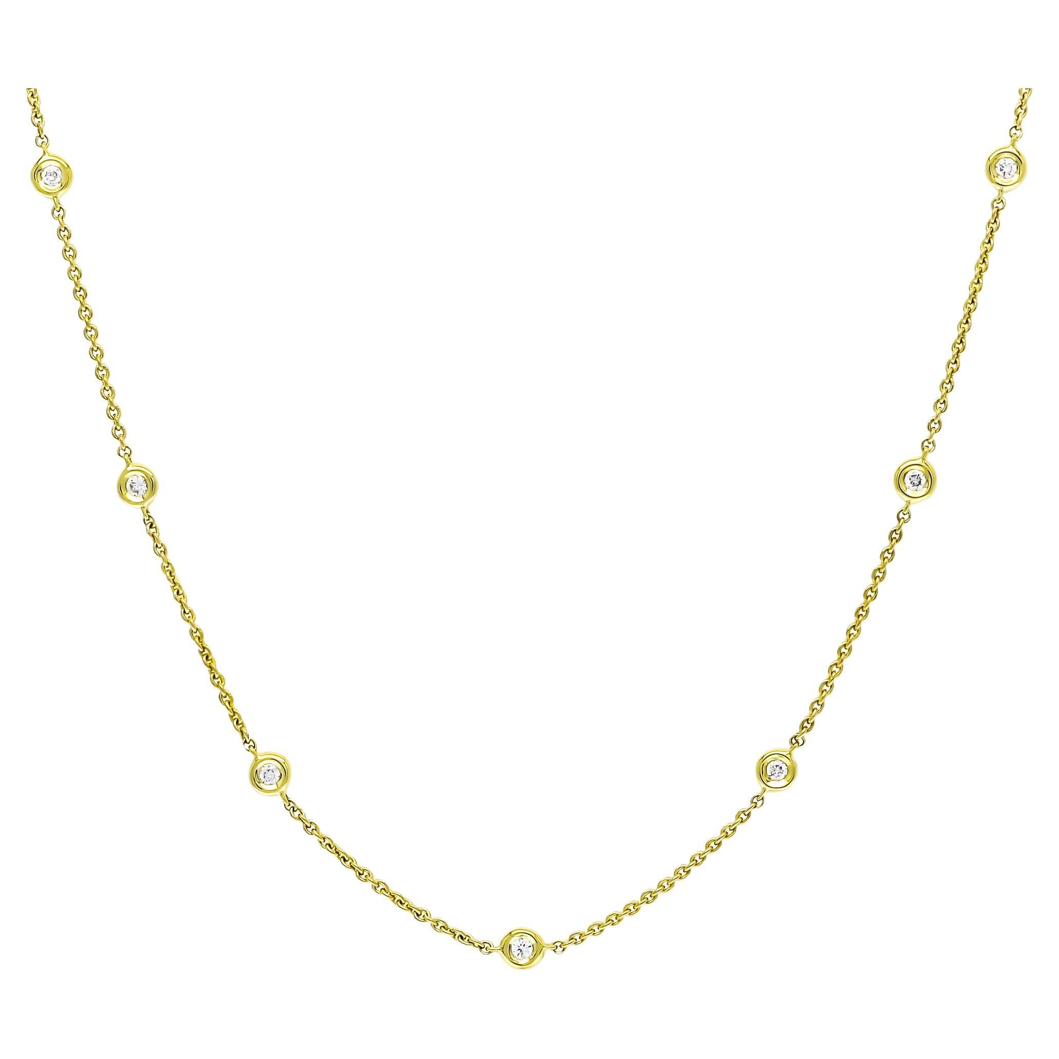  Natural Diamond Chain Necklace 0.35 cts 18 Karat Yellow Gold Chain Necklace For Sale