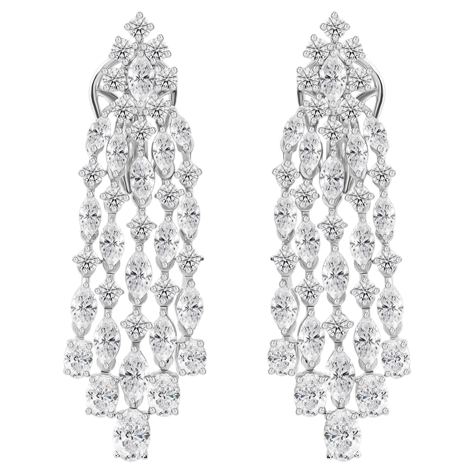 Orecchini pendenti a candelabro con diamanti naturali in oro bianco 14 carati, 4,97 carati