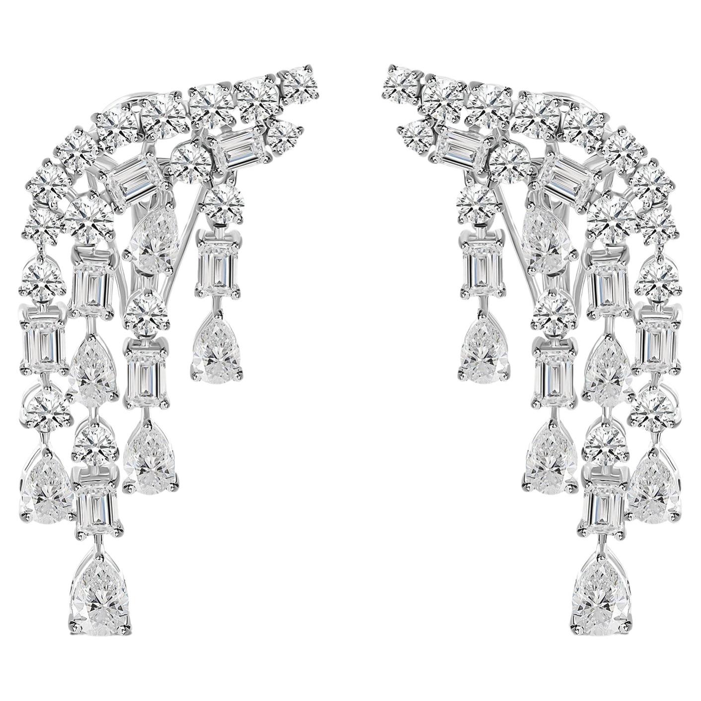 Natural Diamond Chandelier Drop Earrings in 14K White Gold 6.24 Carats