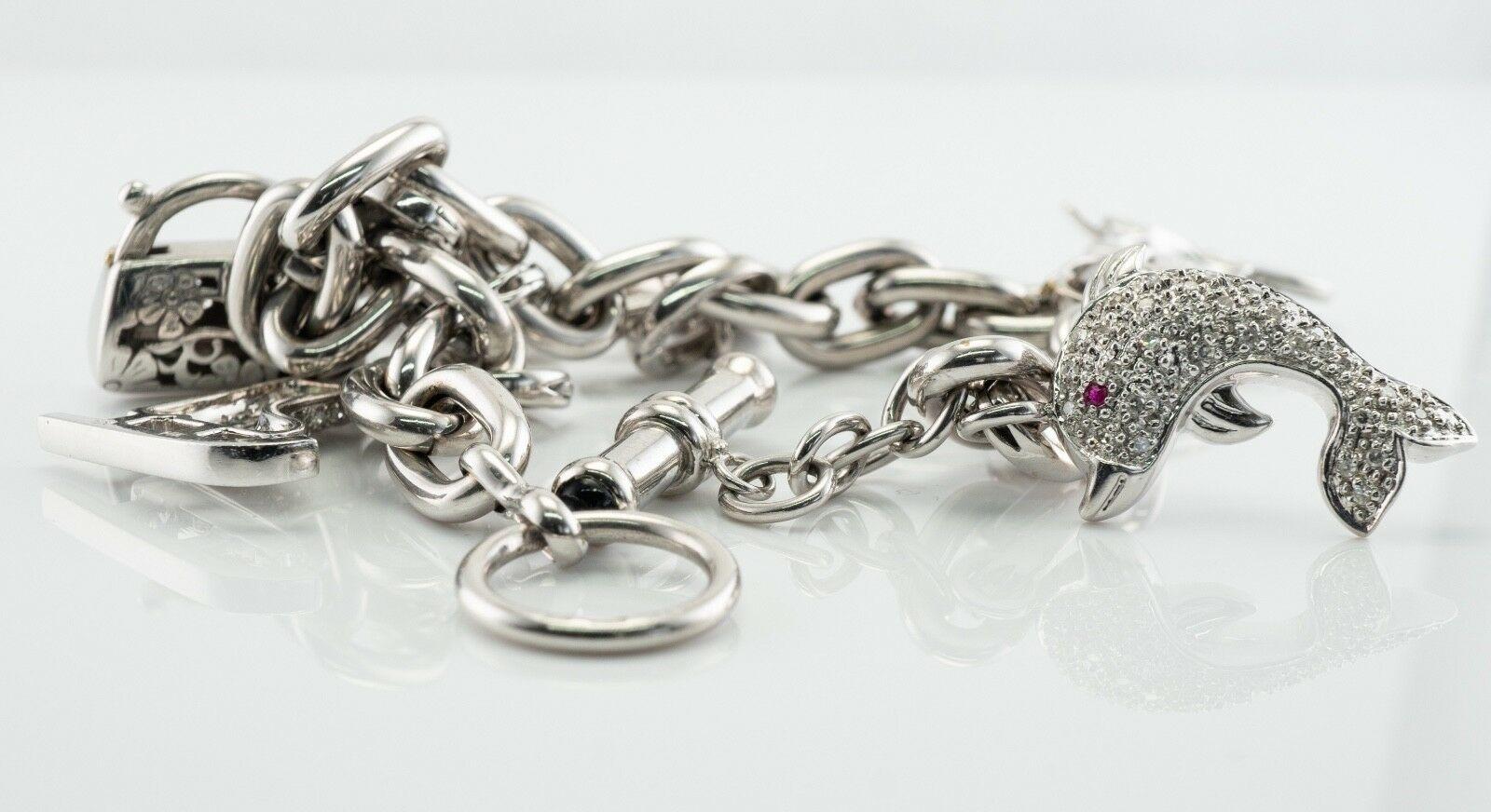 Natural Diamond Charm Bracelet 18K White Gold 3.45 TDW For Sale 5