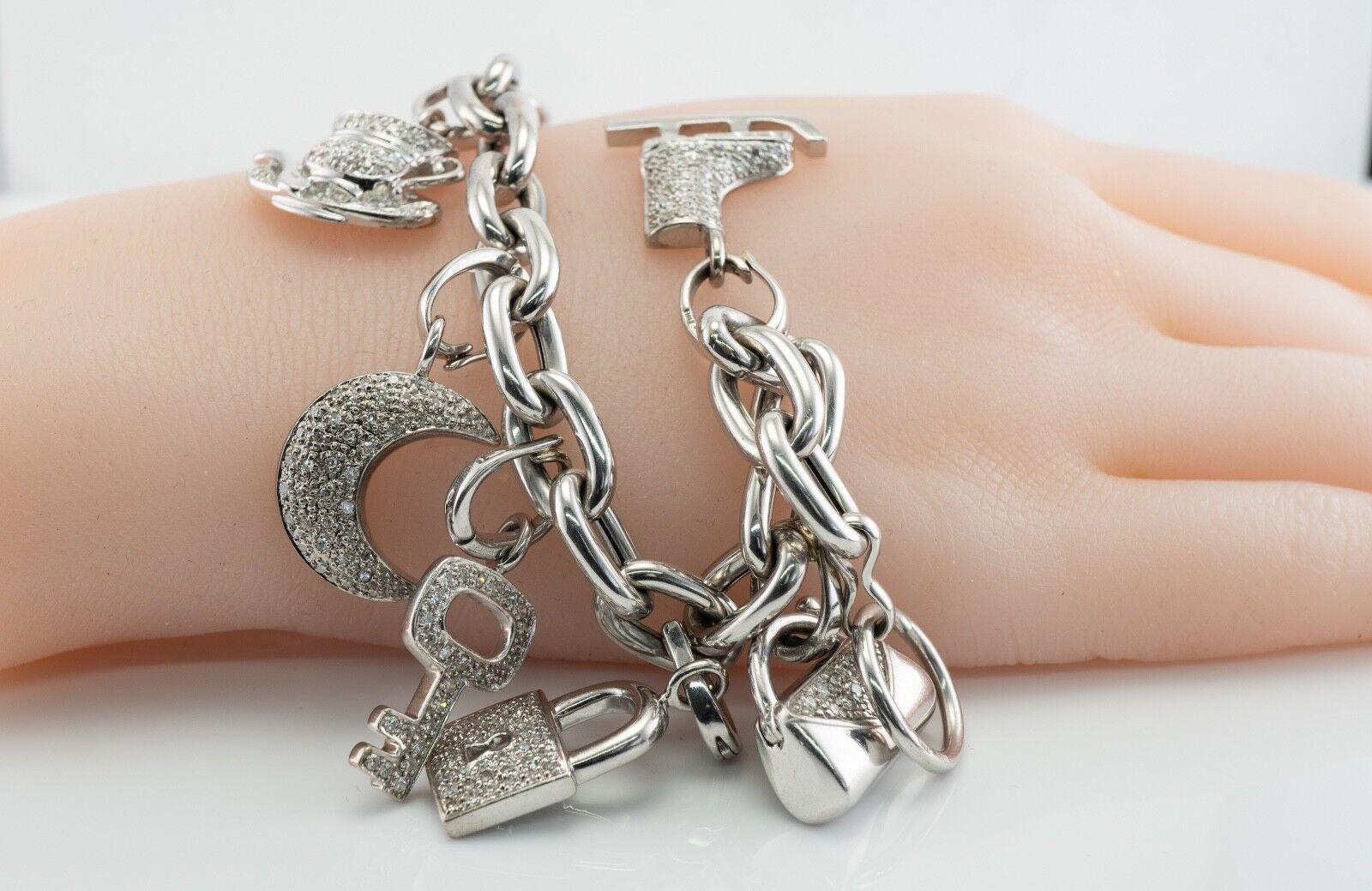 Natural Diamond Charm Bracelet 18K White Gold 3.45 TDW In Good Condition For Sale In East Brunswick, NJ