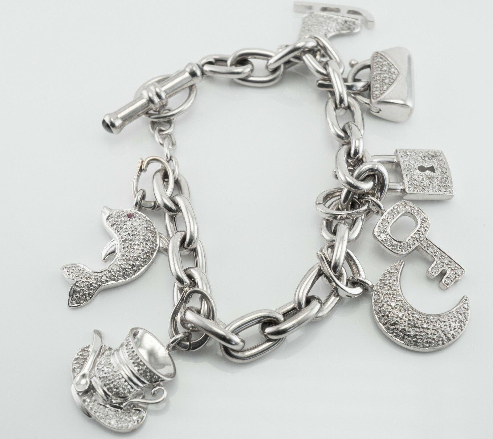 Natural Diamond Charm Bracelet 18K White Gold 3.45 TDW For Sale 1