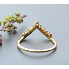 Natürlicher Diamant Chevron Tiara V-förmiger Ring aus 14k Gold mit natürlichem Diamanten