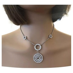 Natural Diamond Circle Drop Pendant Necklace in 18k White Gold