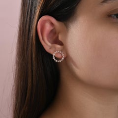 Natural Diamond Circle Stud Earrings 0.78 Carats in 18K Rose Gold