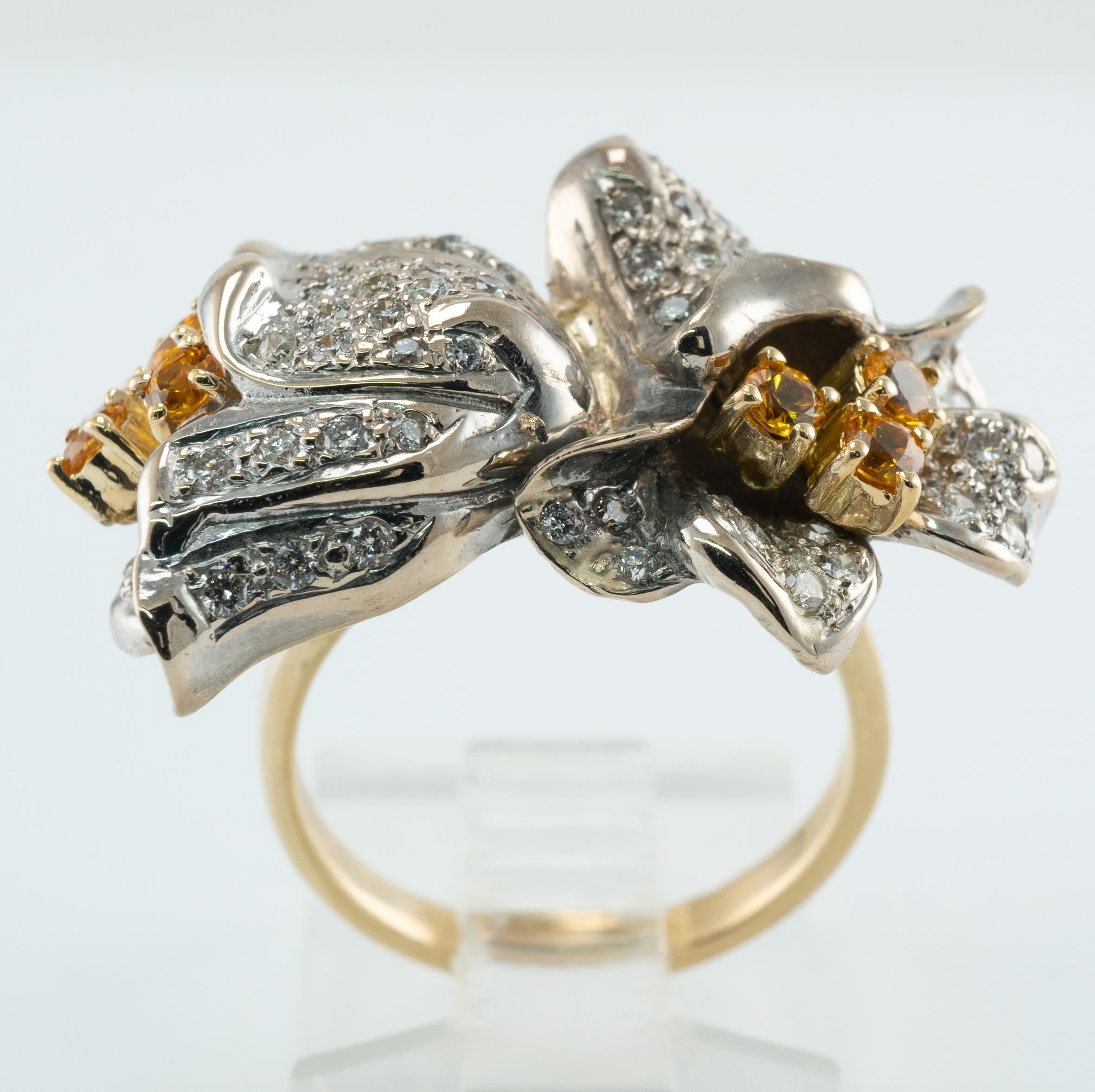 Natural Diamond Citrine Ring 14K Gold Flower Vintage For Sale 6
