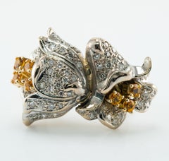 Natural Diamond Citrine Ring 14K Gold Flower Vintage