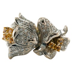 Natürlicher Diamant-Citrin-Ring 14K Gold Blume Vintage By
