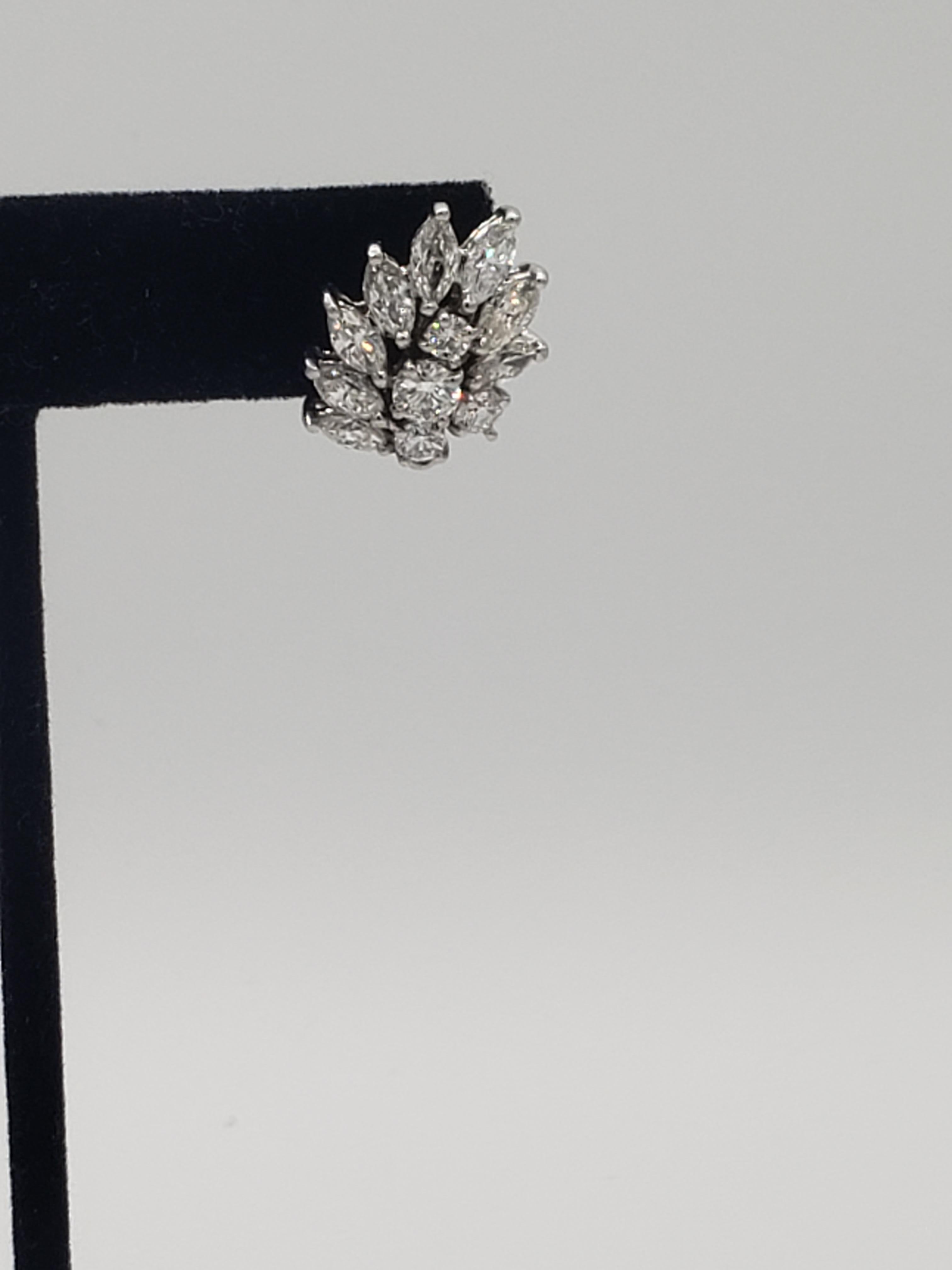 NEW HUGE FIRE GIA and UGL Reports. Natural Diamond Cluster Earrings in Platinum  For Sale 1