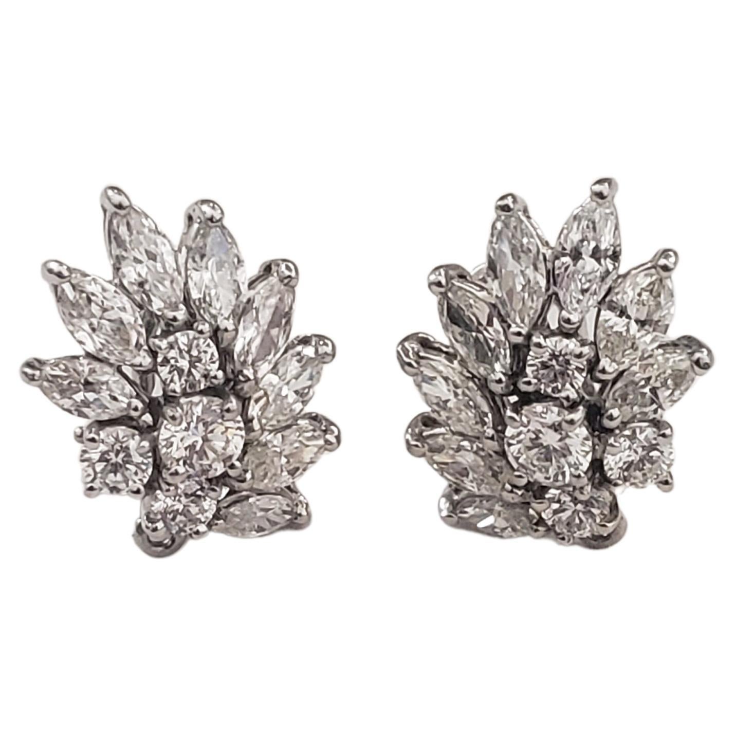 Round Cut NEW HUGE FIRE GIA and UGL Reports. Natural Diamond Cluster Earrings in Platinum  For Sale