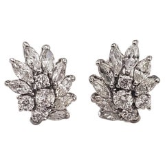 Natural Diamond Cluster Earrings in Platinum