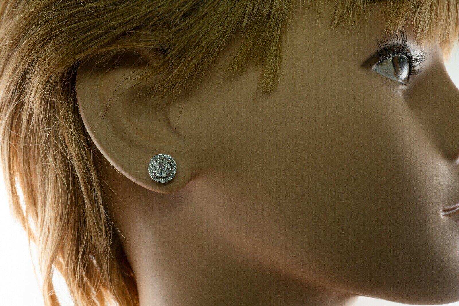 Orecchini a grappolo con diamanti naturali, borchie rotonde in oro bianco 14K 1,20 Ctw in vendita 6