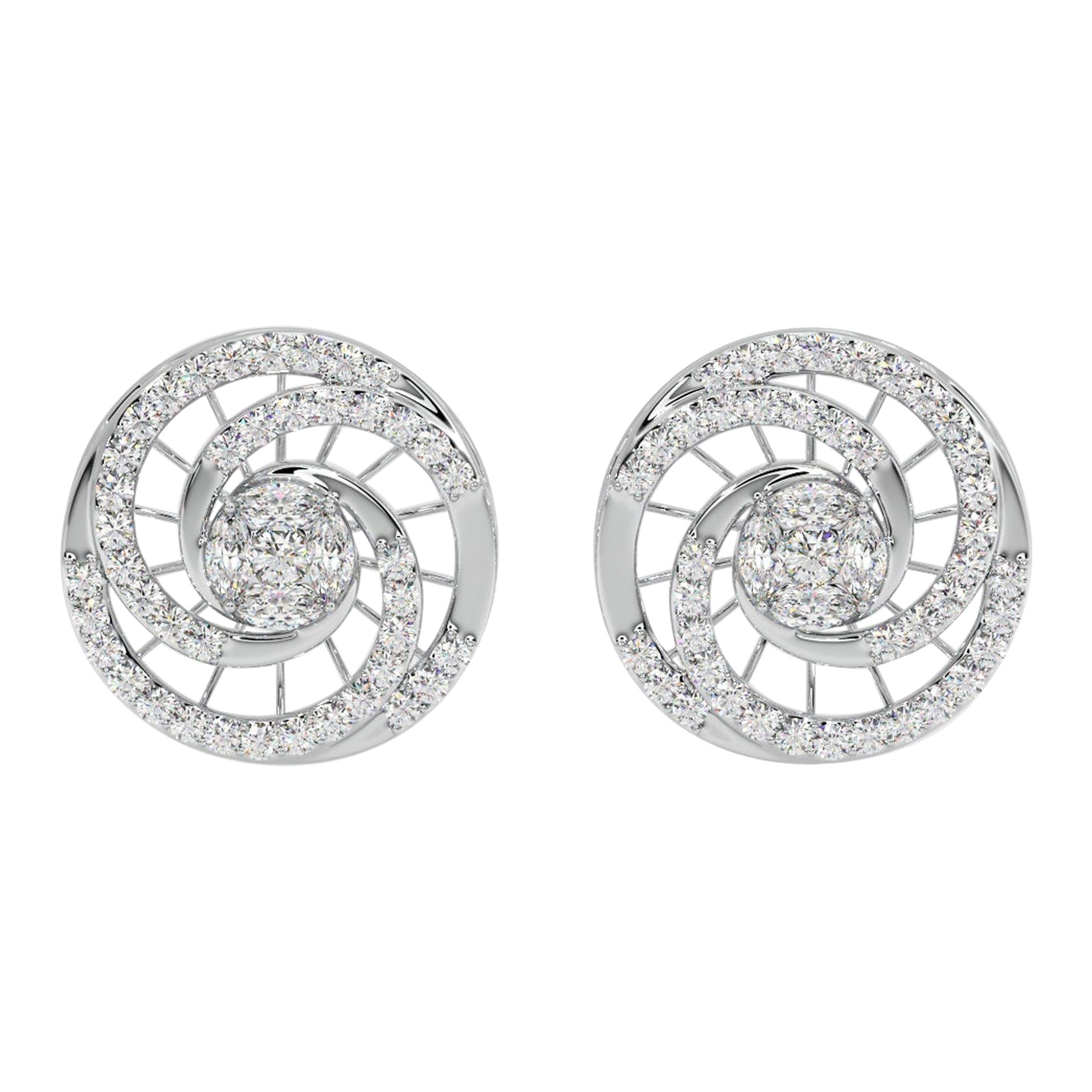 Art déco Boucles d'oreilles grappe de diamants naturels en or 14k  Boucles d'oreilles pour femmes. en vente