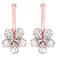 Natural Diamond Cluster Flower Hoop Earrings 14 Karat Rose Gold Handmade Jewelry