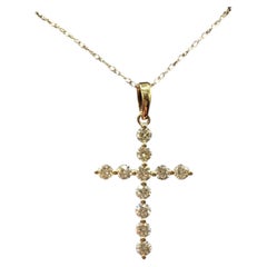 Collana con croce di diamanti naturali in oro giallo 10K 0,45ctw 18in New