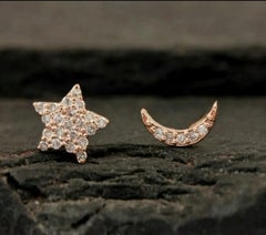 Natural Diamond Crescent Moon And Star Earring 14k Gold Party Earring Jewelry