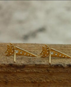Natural Diamond Crescent Moon Earring Studs 14K Yellow Gold Luxury Jewelry Gift.