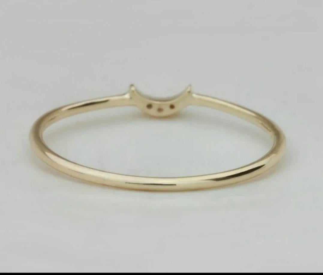 Art Deco Natural Diamond Crescent Moon Ring 14k Gold Bridal Jewelry Minimalist Ring Gift. For Sale