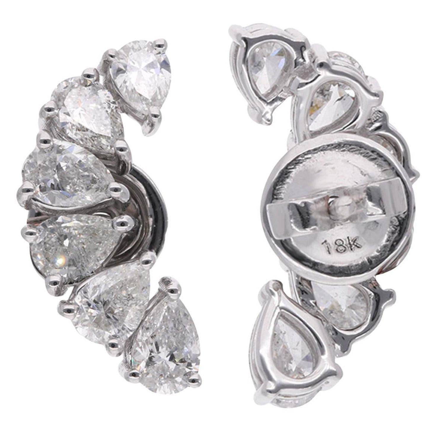 Natürlicher Diamant Halbmond Ohrstecker 14 Karat Weißgold Handgefertigter Schmuck