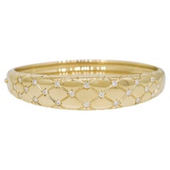 Natural Diamond Criss-Cross Pattern 14 Karat Bangle Bracelet In Stock