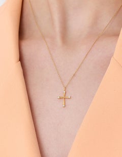 Natural Diamond Cross 0.08ct Solid Gold Necklace