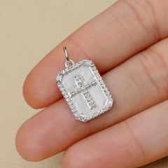 Natural Diamond Cross Charm Pendant Solid 14k White Gold Fine Jewelry