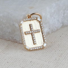 Natural Diamond Cross Charm Pendant Solid 14k Yellow Gold Handmade Fine Jewelry