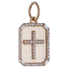 Natural Diamond Cross Charm Pendant Solid 14k Yellow Gold Handmade Fine Jewelry