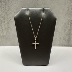 Natural Diamond Cross Necklace 10K Yellow Gold 0.20ctw 18in New