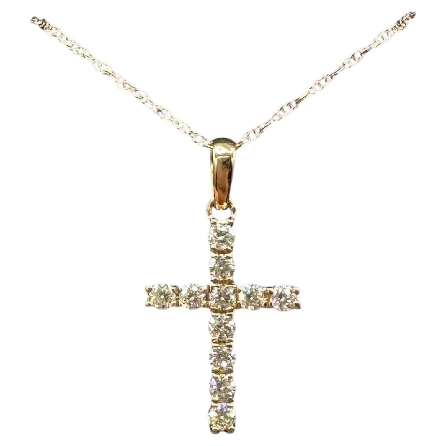 Collana con croce di diamanti naturali in oro giallo 10K 0,20ctw 18in New