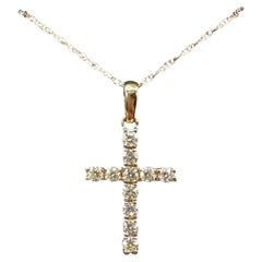 Natural Diamond Cross Necklace 10K Yellow Gold 0.20ctw 18in New
