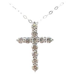 Halskette mit Kreuz aus Naturdiamanten, 14 Karat Weißgold, 0,85 Karat Gesamtgewicht, GH, SI, &New