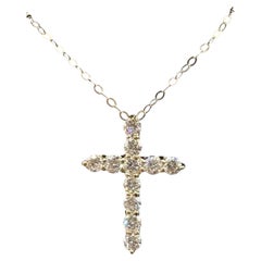 Collana con croce in diamanti naturali, oro giallo 14kt, 0,50 ct totali, GH SI, &New