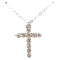 Collana con croce e diamanti naturali, oro giallo 14kt, 0,68 ct totali, GH SI, &New