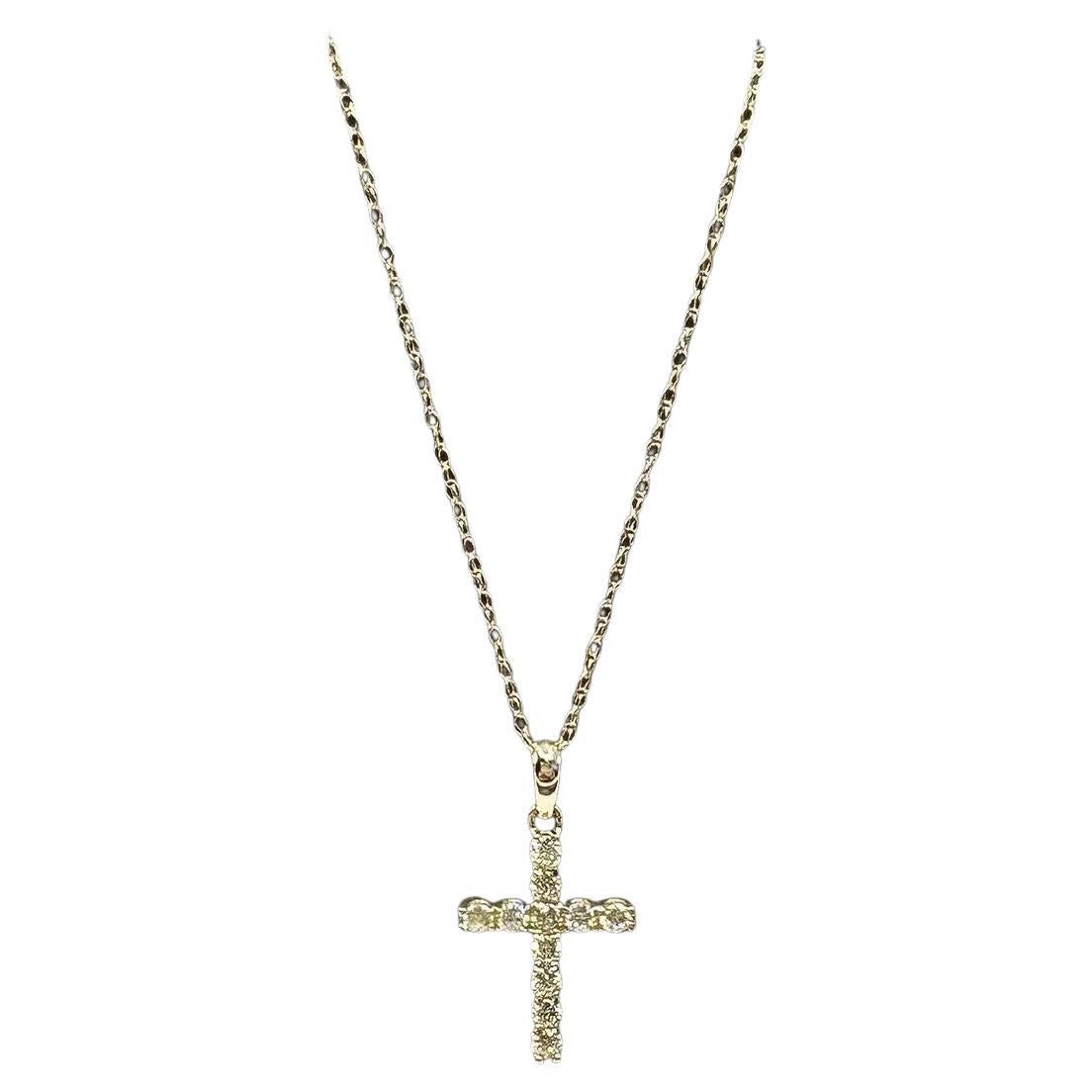 Natural Diamond Cross Necklace in 10kt Yellow Gold – 0.20ctw, 18in, New