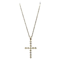 Natural Diamond Cross Necklace in 10kt Yellow Gold – 0.45ctw, 18in, New