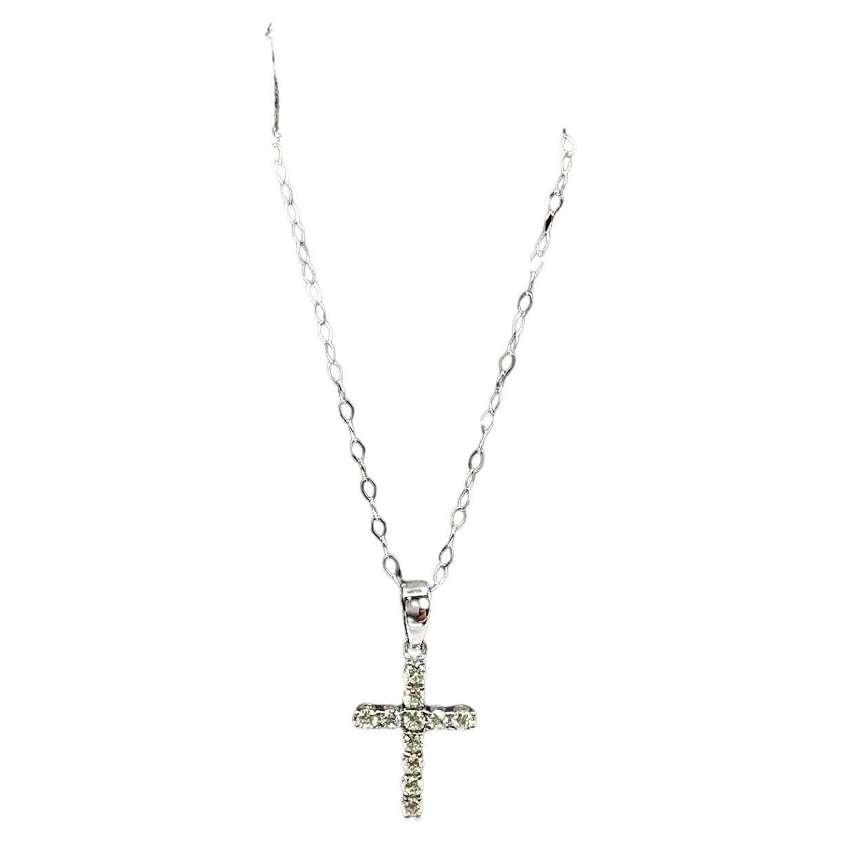 Natural Diamond Cross Necklace in 14kt White Gold – 0.20ctw, 18in, New